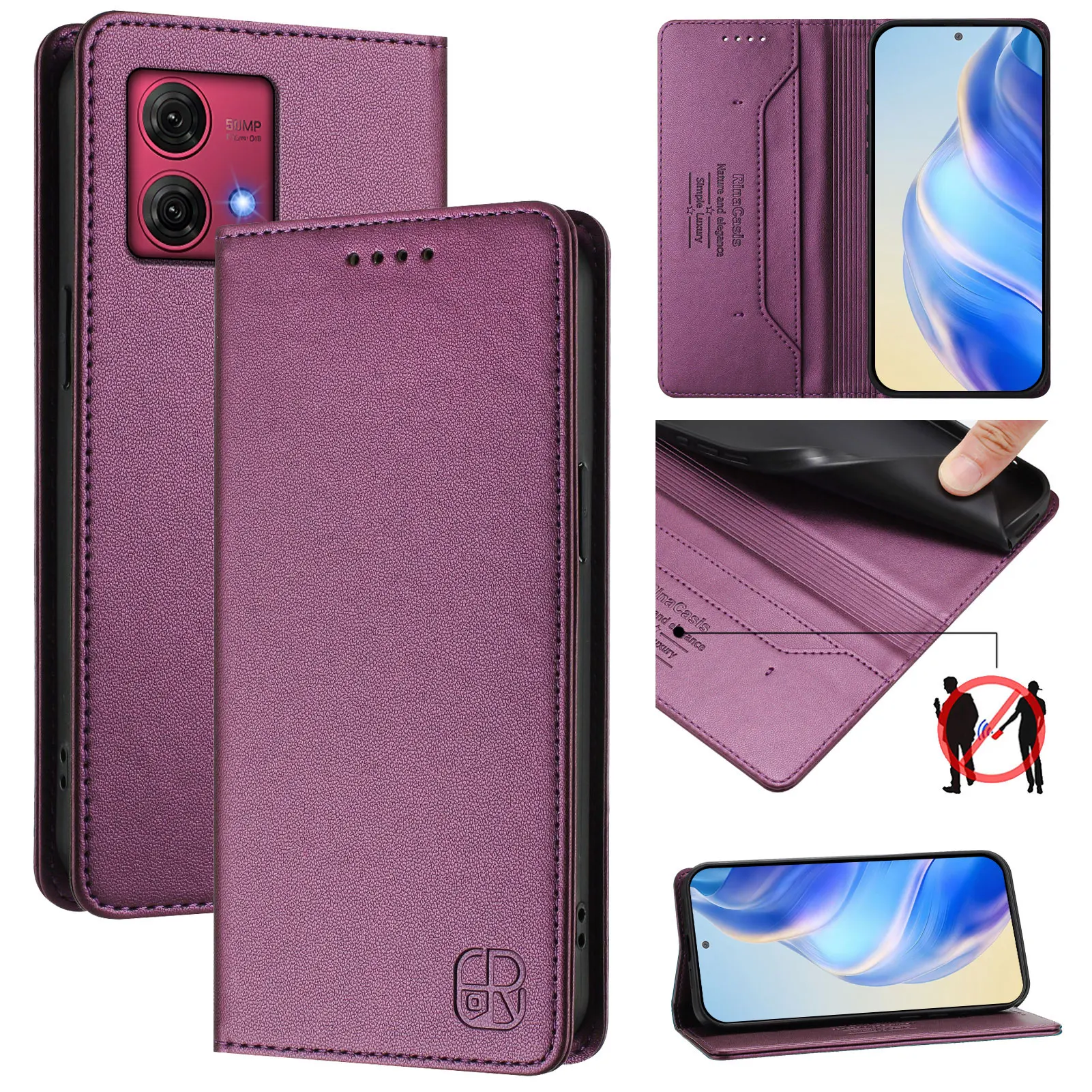 Magnetyczne etui z klapką ze skóry do telefonu Motorola Moto G84 G64 G54 G34 G24 G14 G73 G53 G23 G41 G31 G30 G20, odporne na wstrząsy — zdjęcie produktu 6