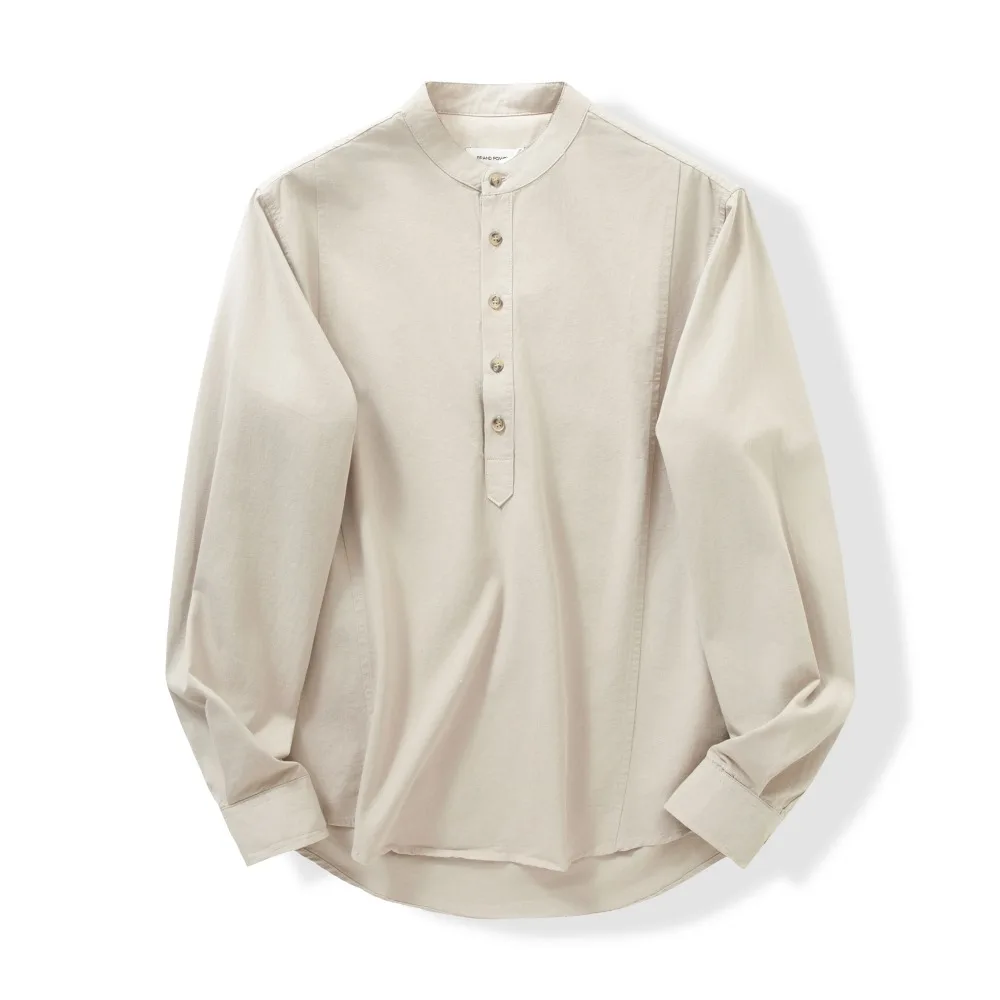 

GELITAYIN Stand Collar Shirts For Man Cotton 100℅ Autumn Long Sleeve Elegant Old Money Social Japanese Style Streetwear Blouse