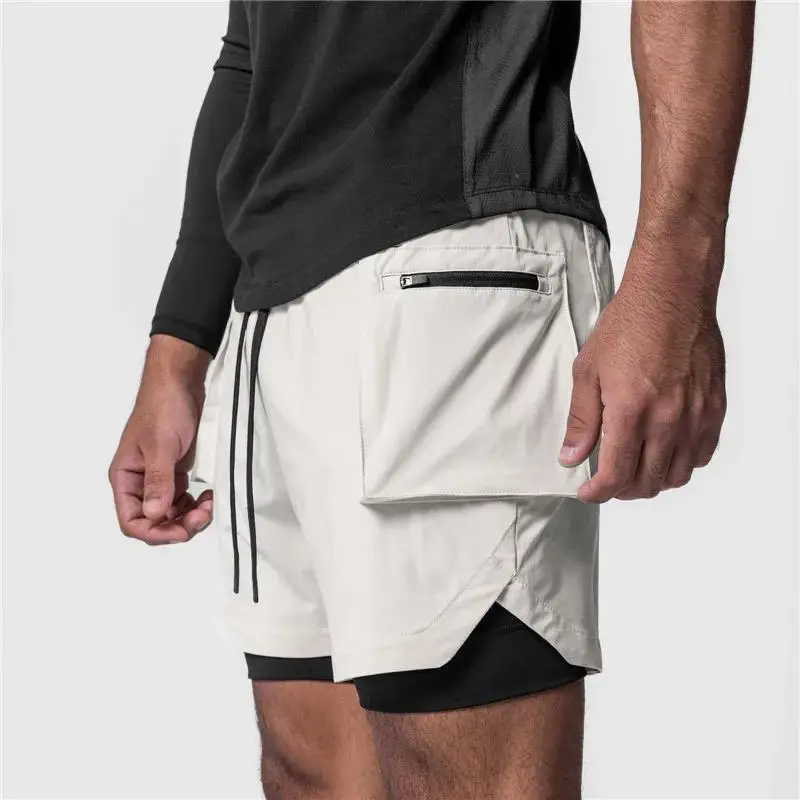 

2025 Men Fashion Breathable Double layer Sports Shorts Gym Fitness Casual Bodybuilding Training Quick Dry Beach Cargo pants
