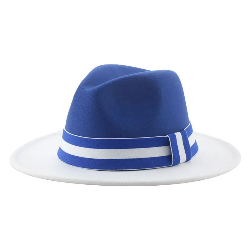 

Stitching Hat Classic Flat Brim Fur Felt Hat Tie-dyed Color Matching European And American Retro Fedora Hat