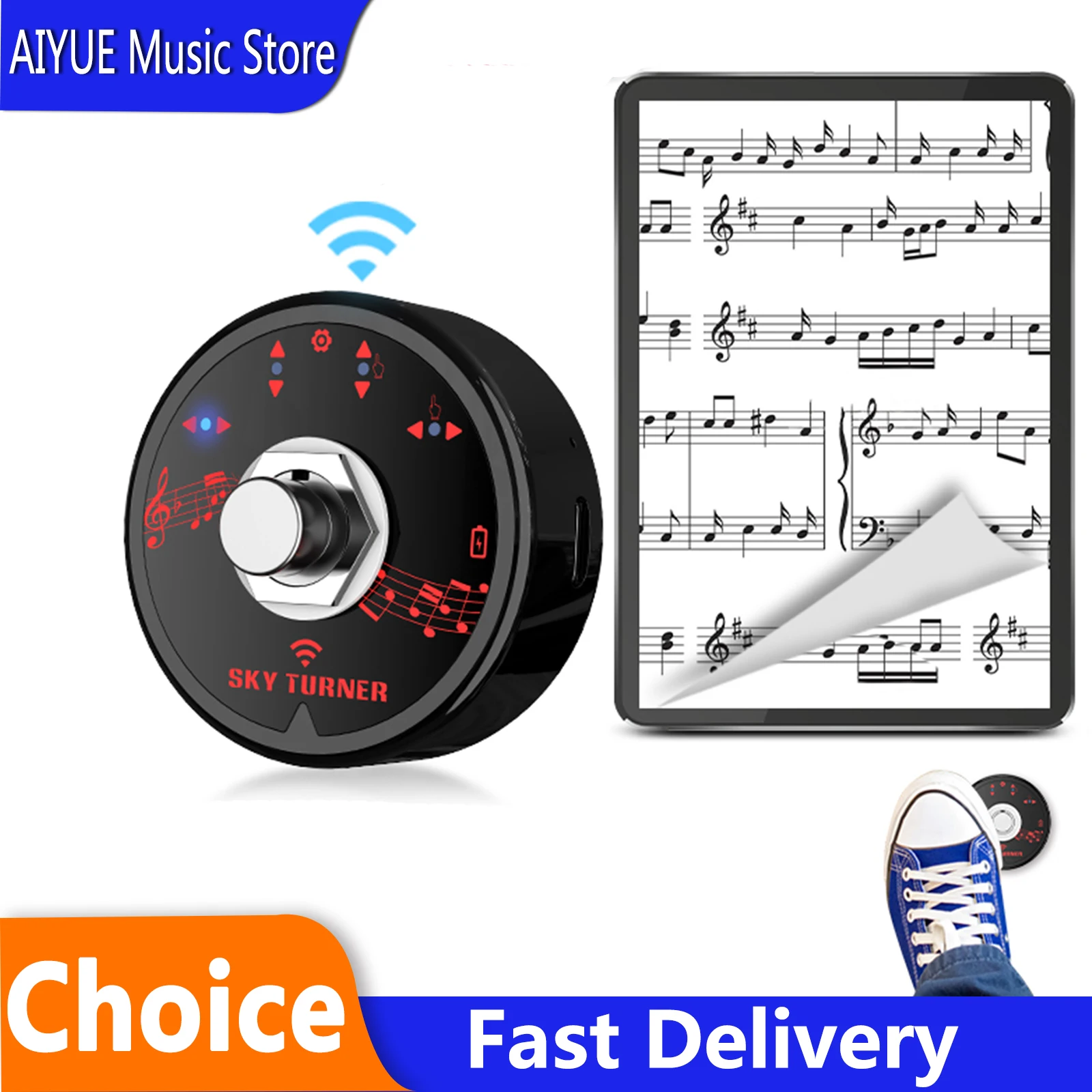 Rechargeable Bluetooth Page Turner Pedal Hands‑Free Foot Control Page Turner for Phone Tablet Music Score Reading APP Performanc