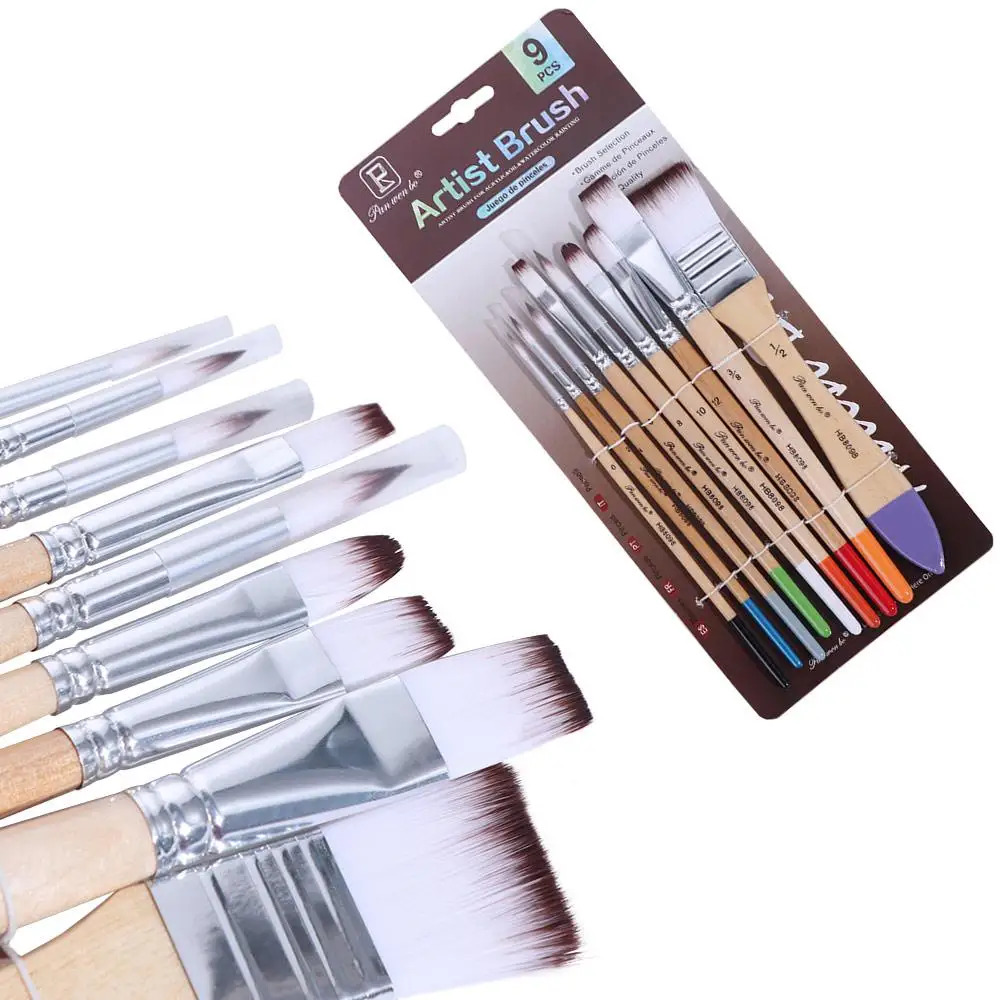 

9Pcs/Set Multifunctional Nylon Hair Paintbrush Set Wooden Handle Lightweight Art Paint Brushes Different Shape Soft Bristled