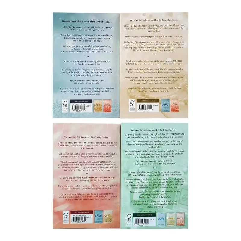 4 كتب/مجموعة من السلسلة الملتوية بقلم آنا هوانغ كتب الحب/الألعاب/الكراهية/الخطوط غلاف ورقي كتاب الرواية الإنجليزية