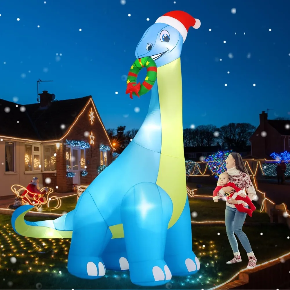 

12FT Giant Christmas Inflatables Decoration Dinosaur Built-in Bright LED Lights & Extra Strong Blower Blow Up Yard Decoration Bl