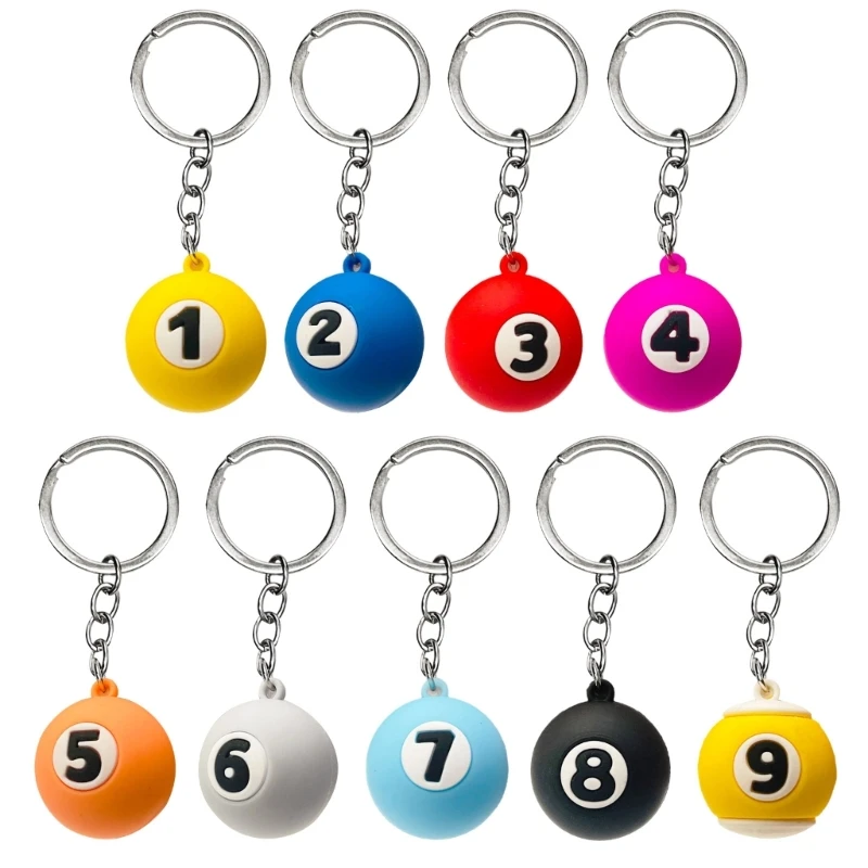 NO.1 to NO.9 Billiards Keychain for Women Men Fashion Mini Round Balls Key-Ring Car Key-Chain Phone Handbag Accessories image 2
