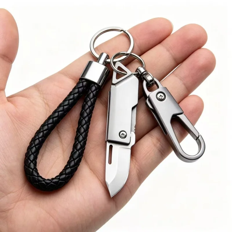 Klappmesser mit schwarzem geflochtenem Schlüsselanhänger-Set, scharfer tragbarer Taschenmesser, Mini-Messer für Camping & Paketöffnung, ideales Geschenk – Detail 3