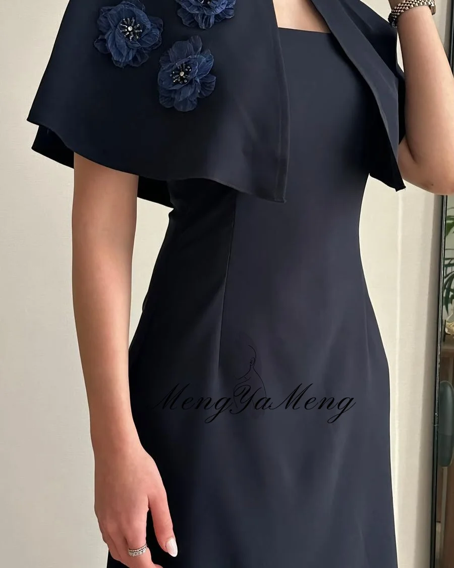 ZHUISHU Abiti da festa eleganti da donna per invitati al matrimonio Abito da ballo semi-sirena con scialle a mantella Abito da sera personalizzato con fiori 3D