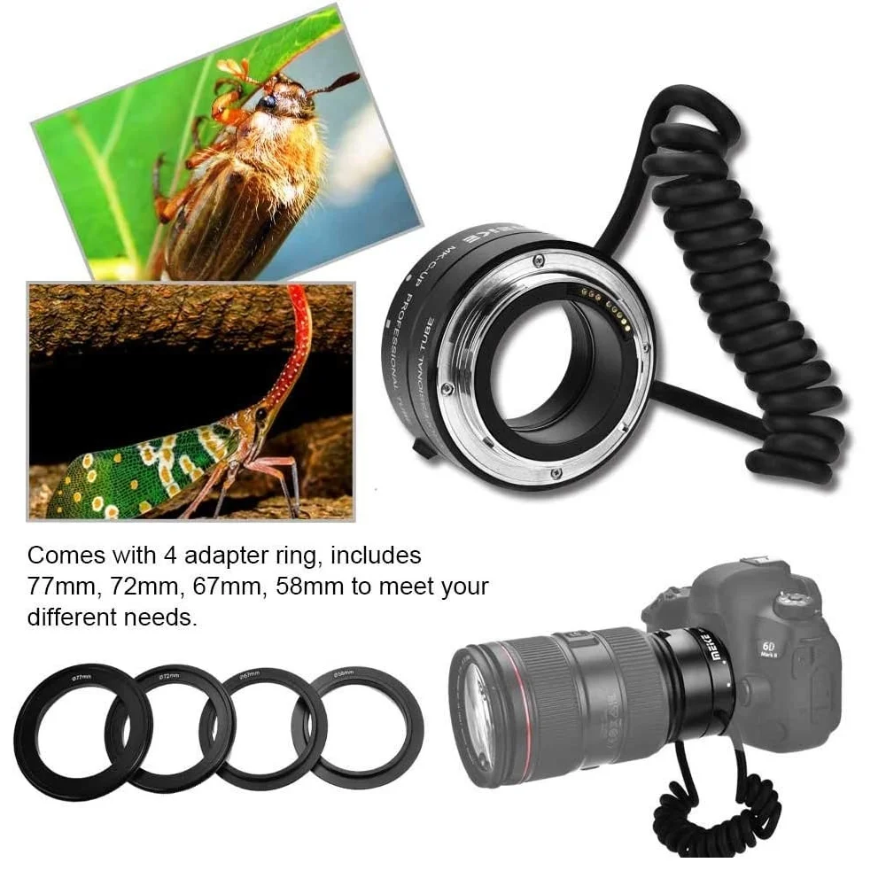 Meike อิเล็กทรอนิกส์-Macro Auto Focus & AF ยืนยันอะแดปเตอร์ Reverse สำหรับ Canon 5D II III 6D 7D 50D 60D 600D 550D