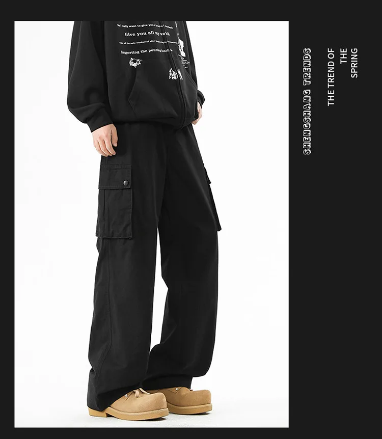 

2026 Мужские брюки на весну, элитные и универсальные. Свободные мужские джинсы, прямые брюки, с несколькими карманами, повседневные и модные.