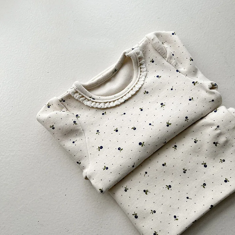 Spring Autumn Newborn Flower Print Homewear Pajamas Suit Boy Girl Baby Cotton Lace Long Sleeve Tops + Pants 2 Pcs Pyjamas Set