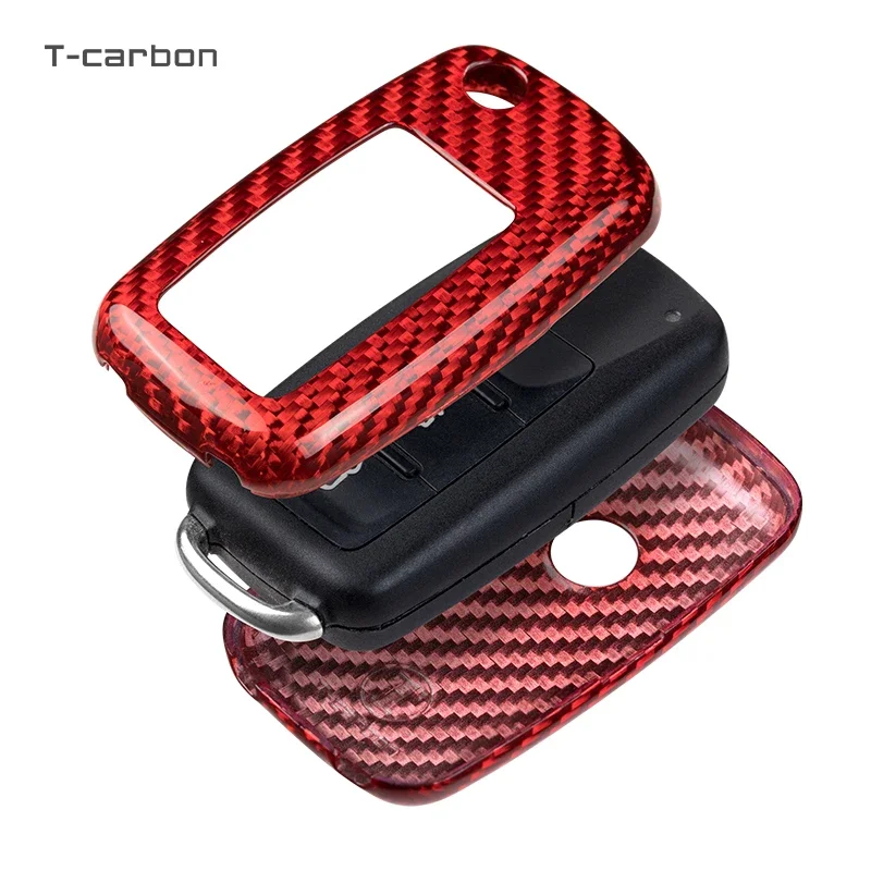 T-Carbon Carbon Fiber Cover Holder Shell Fit For VW Volkswagen Polo Golf Passat Beetle Caddy Tiguan Skoda Octavia Kodiaq Seat