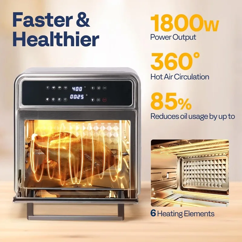 21 Qt Air Fryer Toaster Oven Combo,8-in-1 Convection Oven Countertop w/ Rotisserie and Dehydrator,Stainless Steel Air Fryer Oven