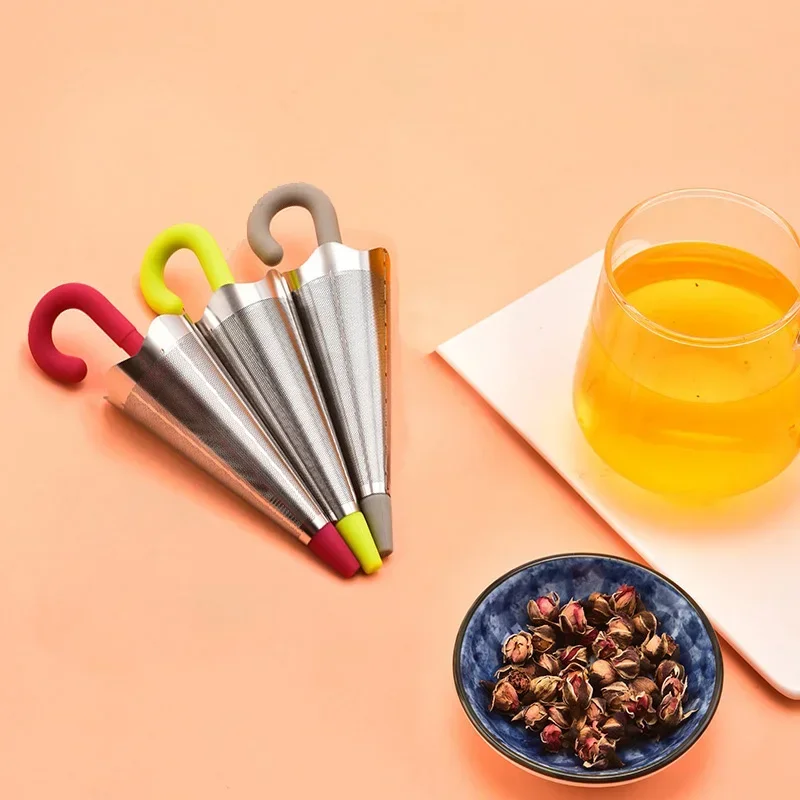 

4 Colors Umbrella Shape Tea Infuser Silicone Stainless Steel Herbal Spice Strainer Filter Mesh Tea Maker Teapot Tool Teaweare