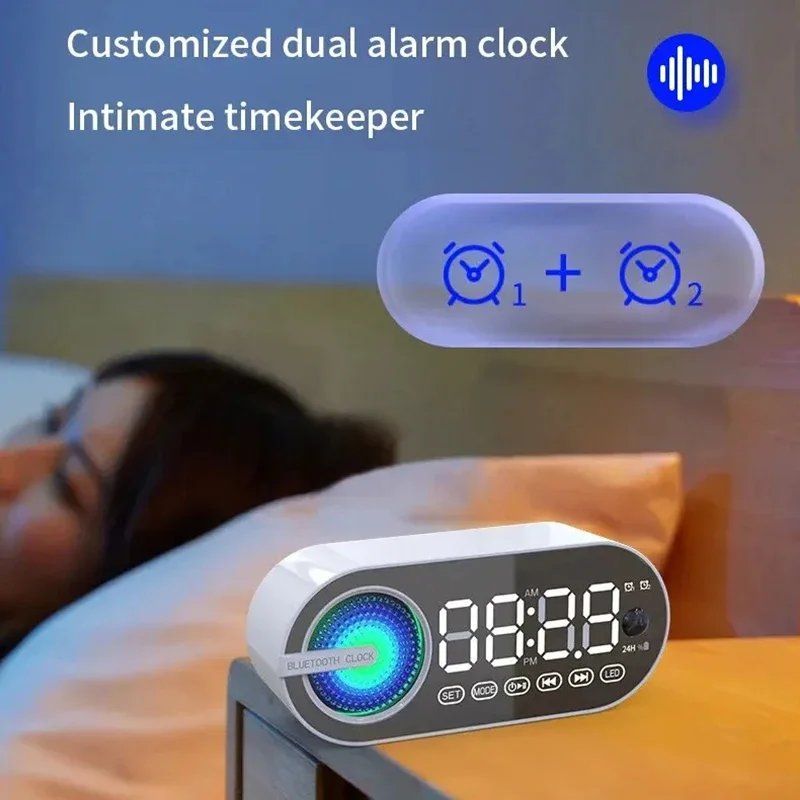 Reloj despertador con Bluetooth, altavoz inalámbrico, Radio FM, Subwoofer, lámpara De bajo, columna De Coluna, caja De sonido portátil, música