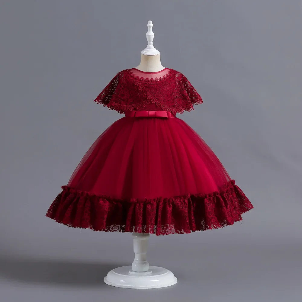 Criss-Cross Lace Girl Bridesmaid Dresses For Christmas White Kid's Party Dress Beading Tulle Children's Ceremony Evening Frocks