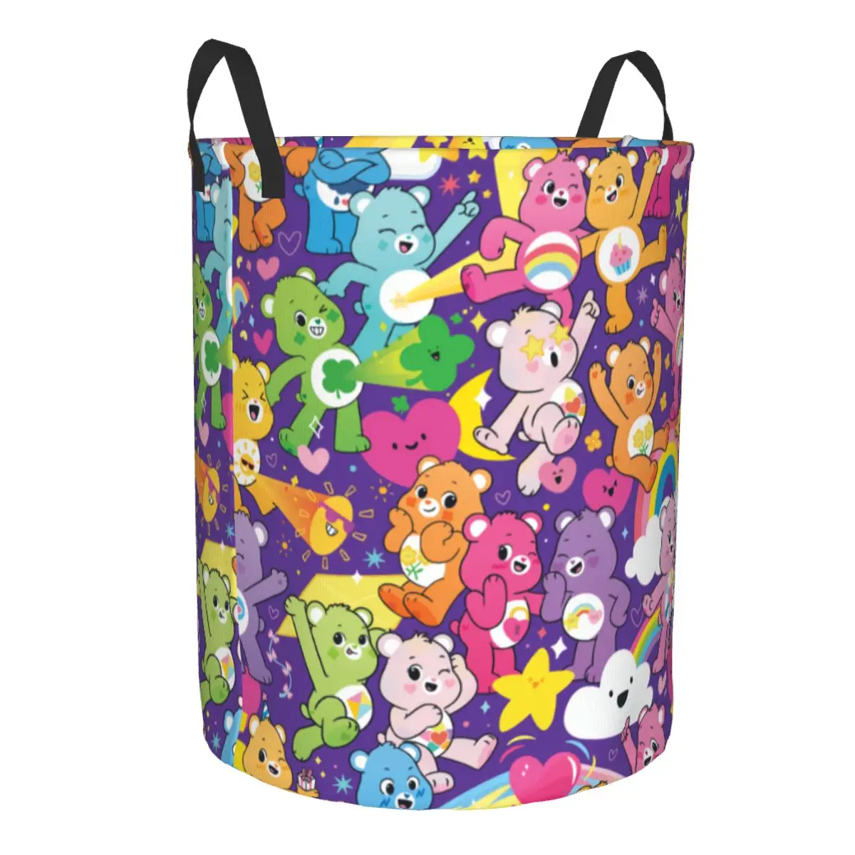 Custom Cute Rainbow Care Bears Pattern Laundry Hamper Large Storage Basket Anime Cartoon Bear Girls Boys Toy Organizer