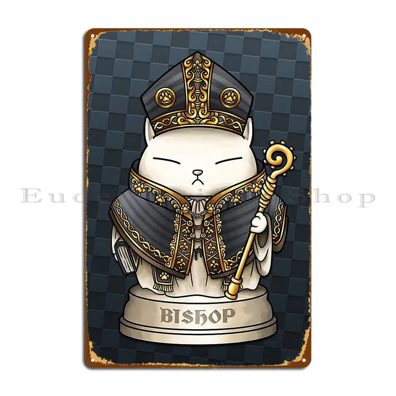 Cat Chess Bishop Metal Sign Pub Wall Pub Designer Cave Bar Tin Sign Poster