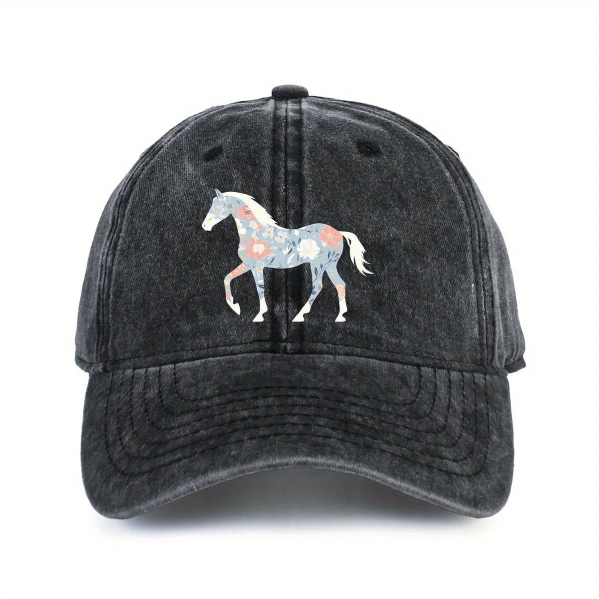 

Бейсбольная кепка с цветочным принтом лошади, винтажная стираная регулируемая солнцезащитная кепка, повседневная кепка унисекс для взрослых
