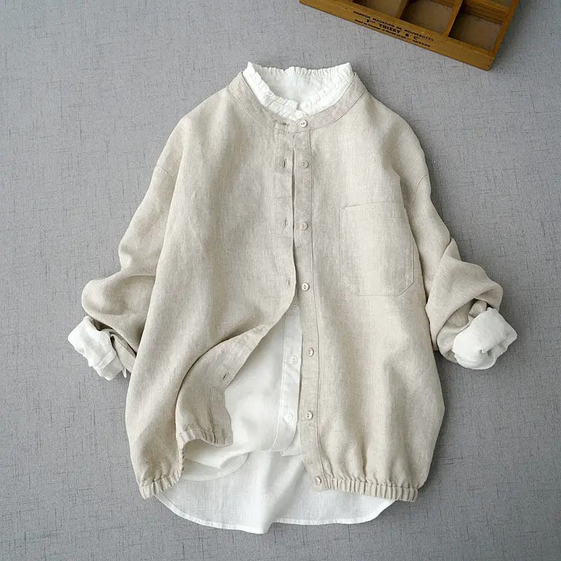 

Cotton Linen Long Sve irt Women's Autumn Wear Japanese Sle Artistic Hem Cuffed Linen Open Cardigan Versatile Layering ...