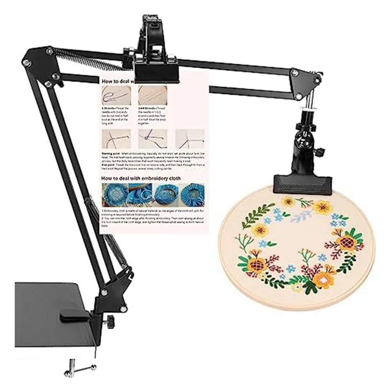 A75K Embroidery Hoop Holder, Adjustable Embroidery Hoop Holder with Instruction Holder, Stitchand Embroidery Projects