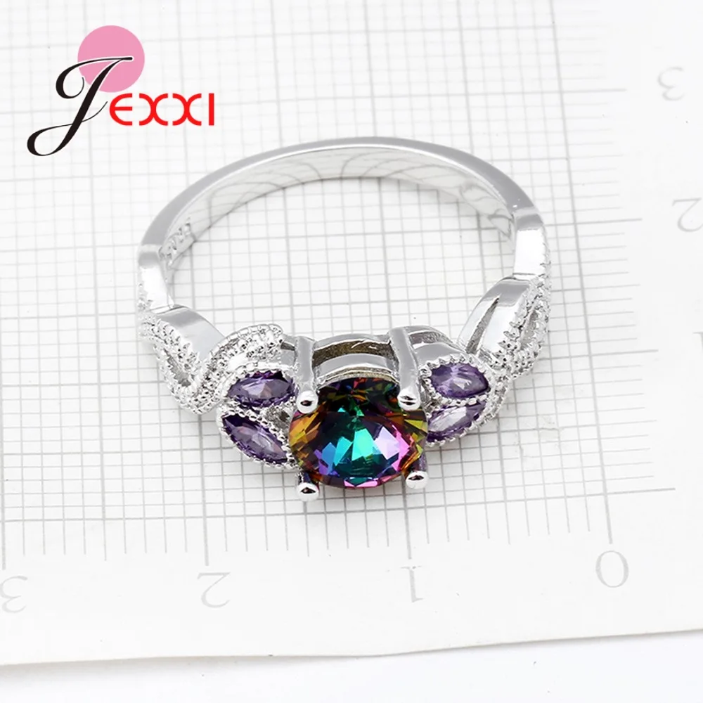 Multi Color Crystal Wedding Party Ring For Girl 925 Sterling Silver Rings For Women Engagement Accessory