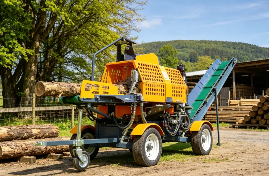 Self Feeding Firewood Processor Customized  Log Splitter Hydraulic Trailer Wheel Conveyor Wood Processor for Forestry Operation