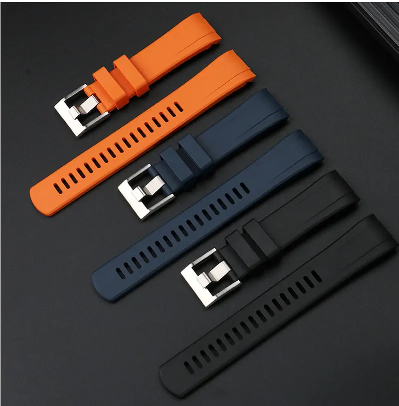 حزام ساعة مطاط فلوري منحني من Seiko ، Pocex Panda Di ، سلسلة SSC813P1 SSC909P1 ثلاثية العينين ، أسود ، 20