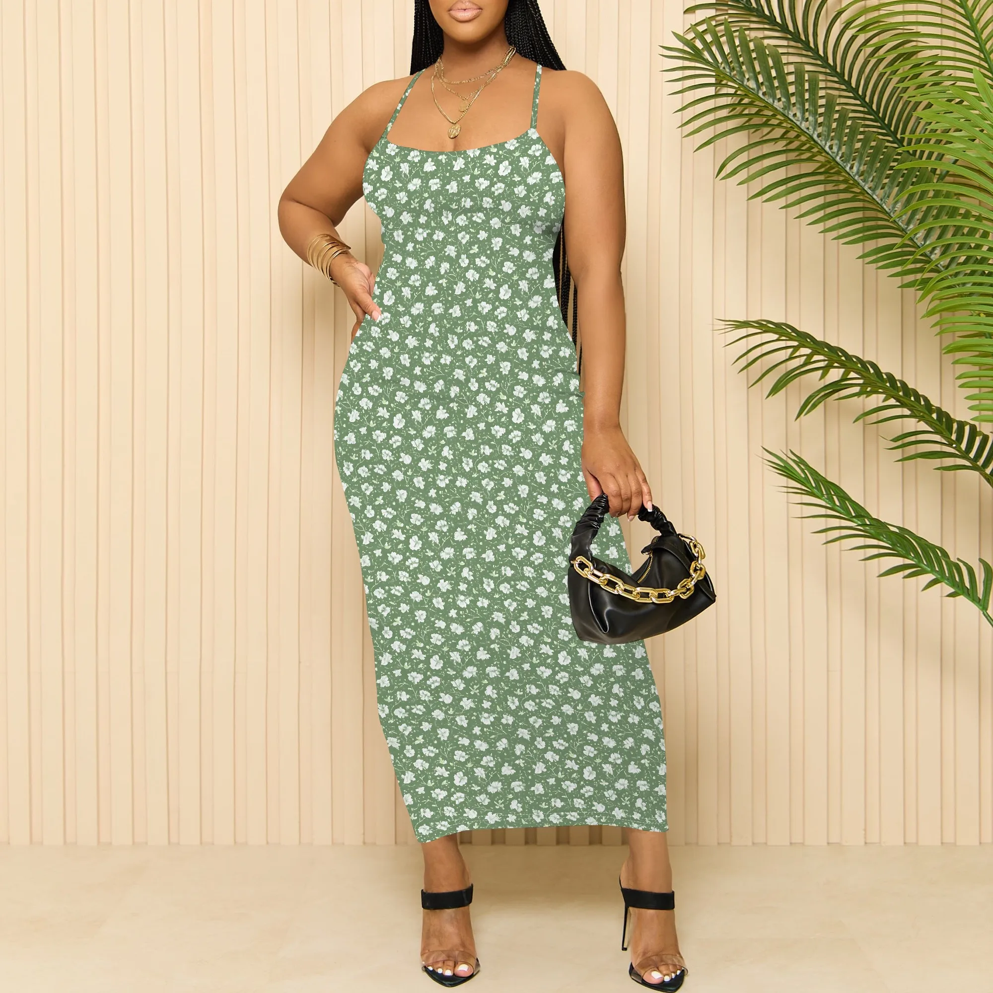 

Summer Women's Round Neck Loose Casual Fashion Printed Dress Floral Pattern Sexy Halter Bohemian Maxi Long Dresses