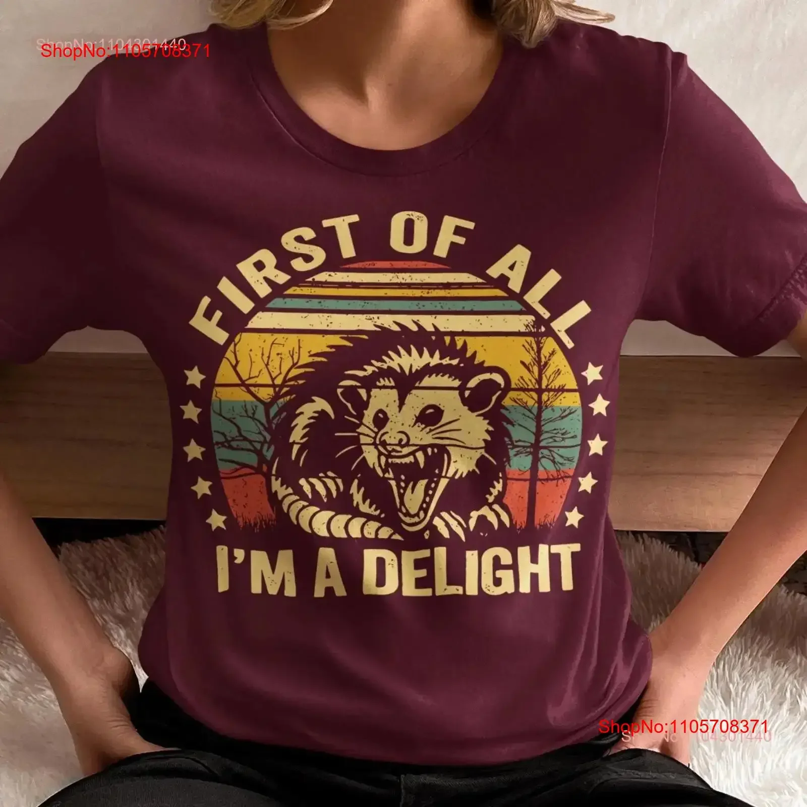 First of All Im a Delight Angry Possum T Shirt Quirky Fun Design Funny for him or her vintage Washed Soft designer clothes