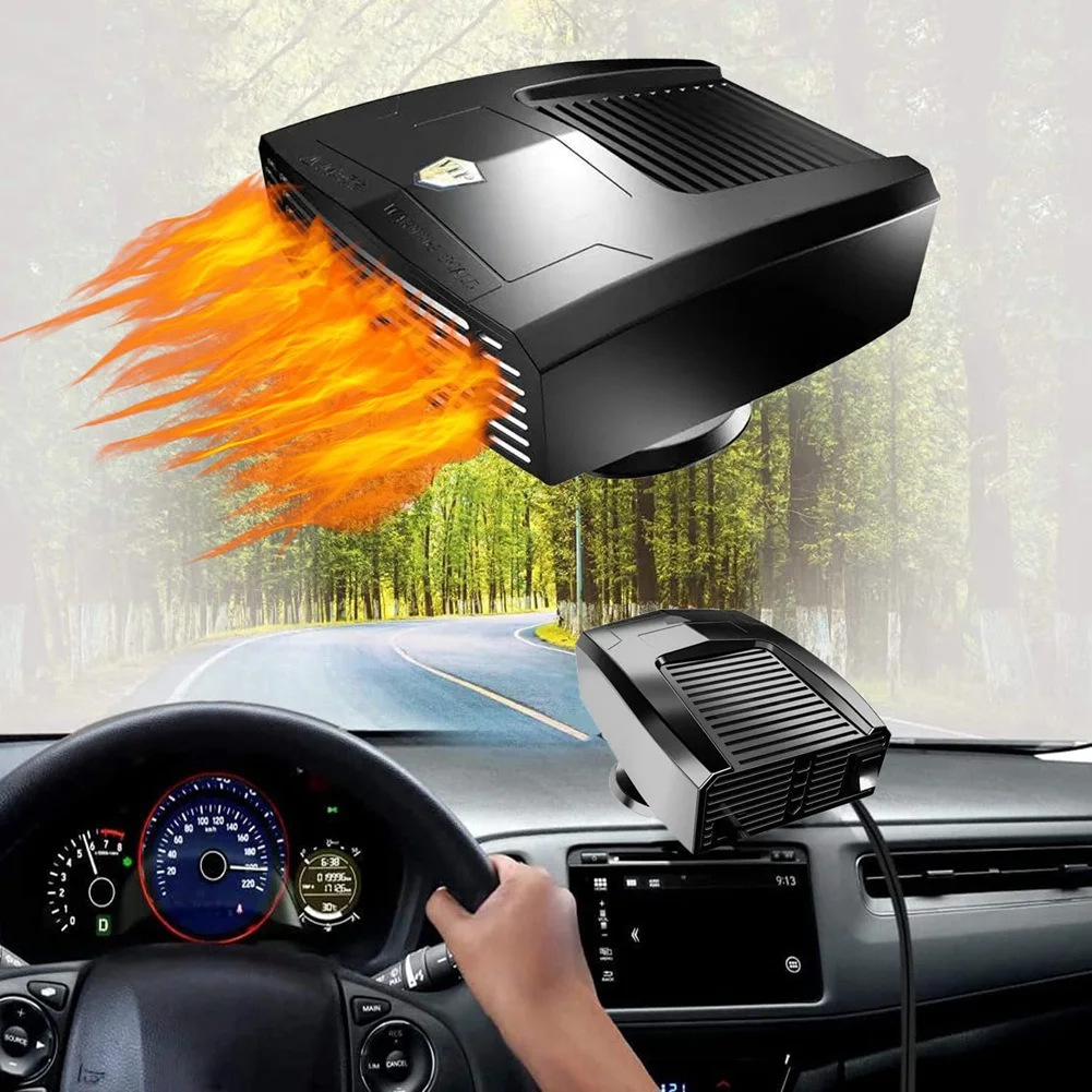 Car Heater, 12V 180W Portable Heater Fan Windshield Defogger and Defroster Heating & Cooling Fan Rotary Base (Black)