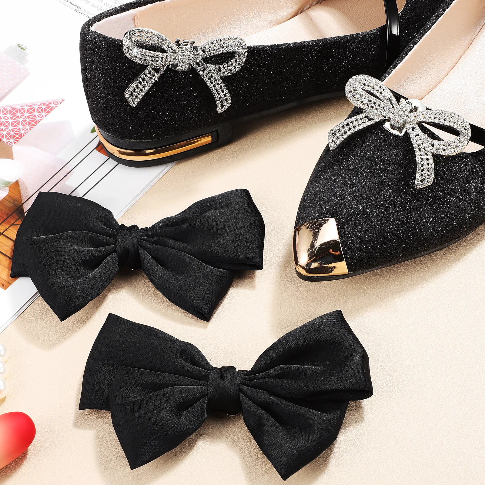 

4 Pcs Bow Shoe Clip Shaped Accessories Bowknot Charms Rhinestone for Heels Embellishments Decorations Clips Bridal