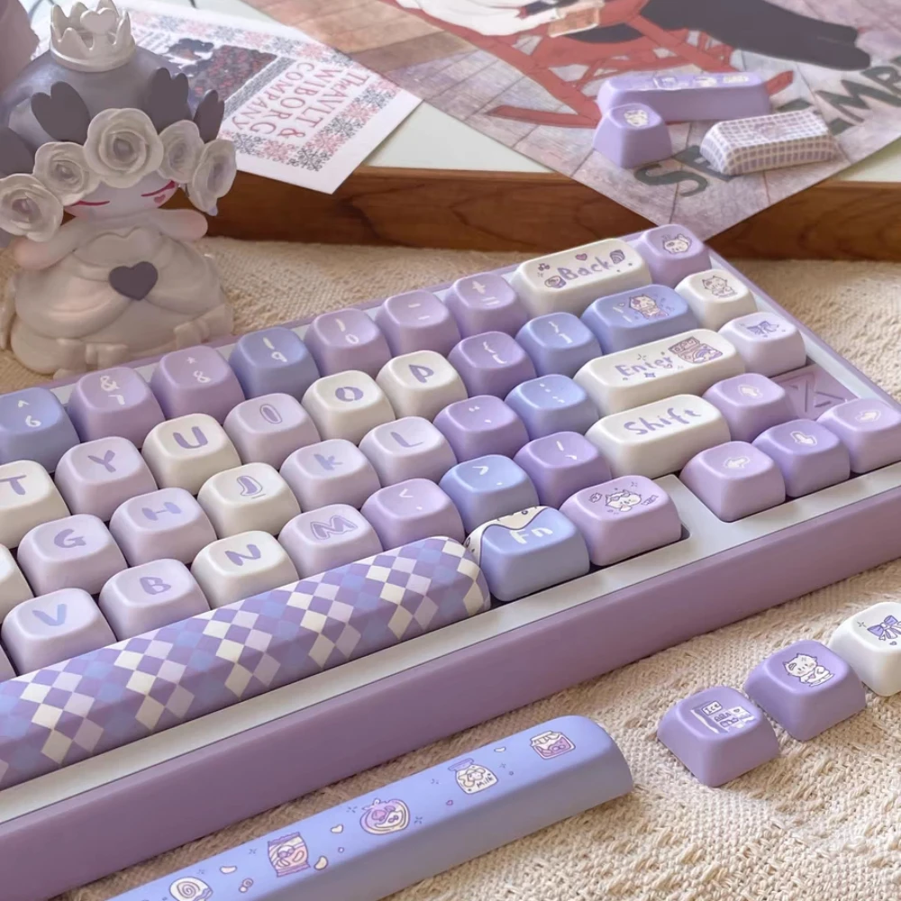 Sheep Snack Keycap All Five Sides Thermal Sublimation Pbt Eoa Cherry Cute Girls Plaid Purple Keycaps Alice Layout Split Spacebar