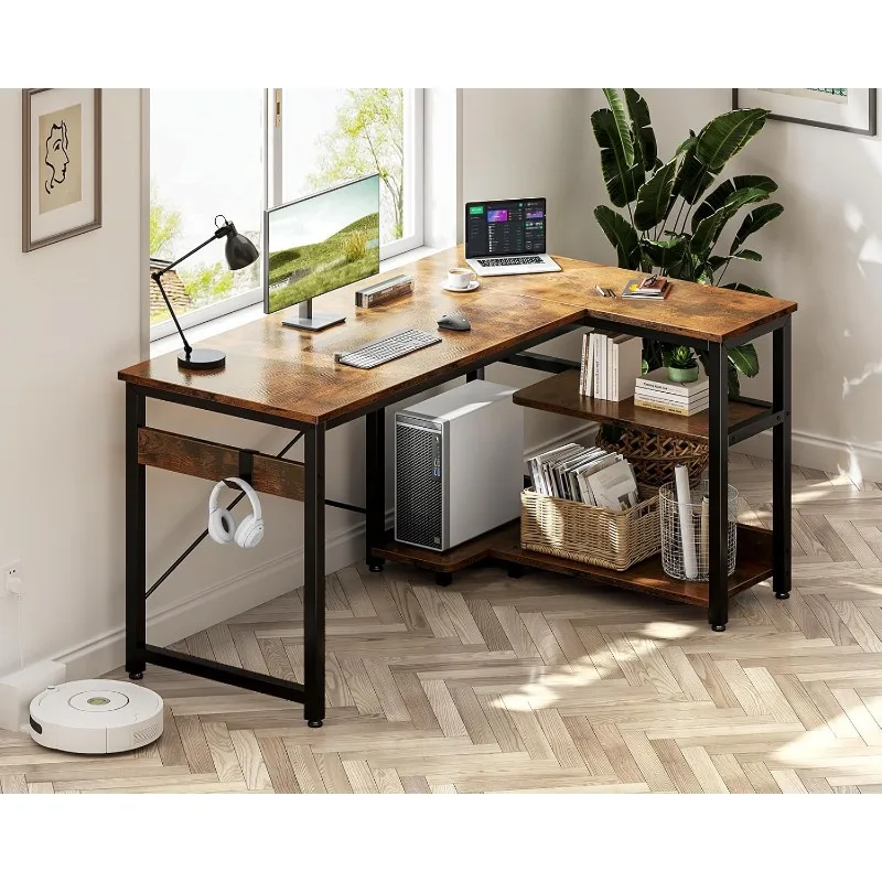 مكتب كمبيوتر على شكل حرف L، مكتب زاوية صغير مقاس 40 بوصة مع أرفف تخزين وحامل كمبيوتر، مكتب ألعاب قابل للعكس لغرفة النوم #2