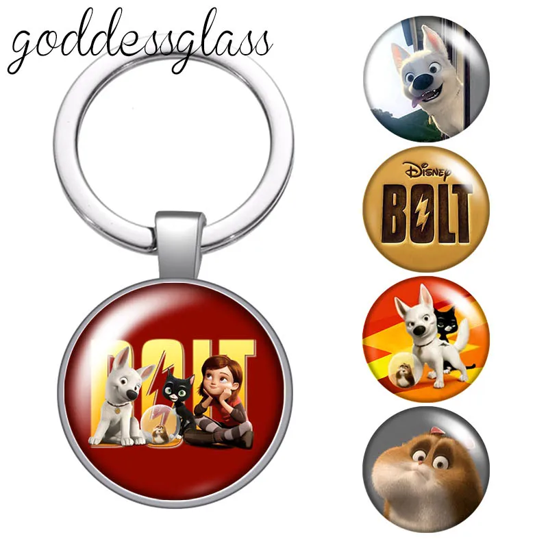 Disney Bolt Cute Dog Penny Movie Photo glass cabochon keychain Bag Car key chain Ring Holder Charms keychains gift