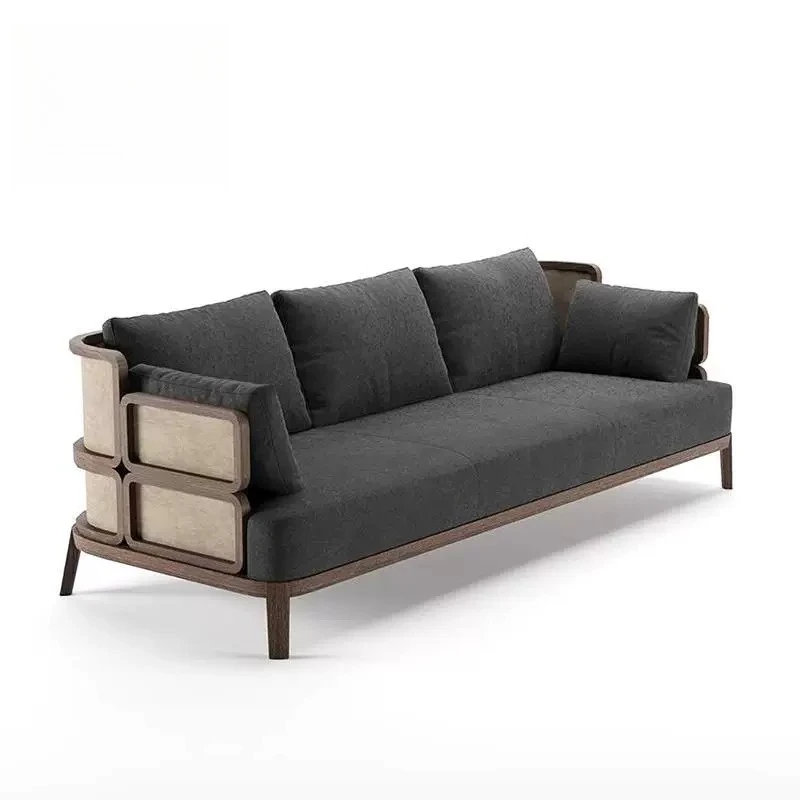 

HYS modern simple solid wood sofa combination new Nordic black walnut leisure home living room furniture