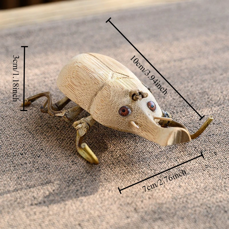 1 PC Handcrafted Bamboo Rhinoceros Beetle Miniature Handmade Insect Animal DIY Garden Bonsai Decoration Accessory Unique Present
