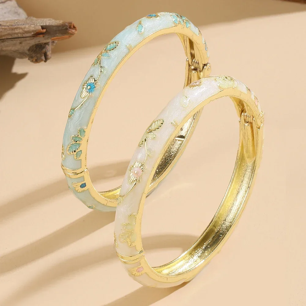 Luxury 2/1 Pcs Flower Bracelet For Women Vintage Bohemian Cloisonne Women's Bangles Jewelry Gifts image 6