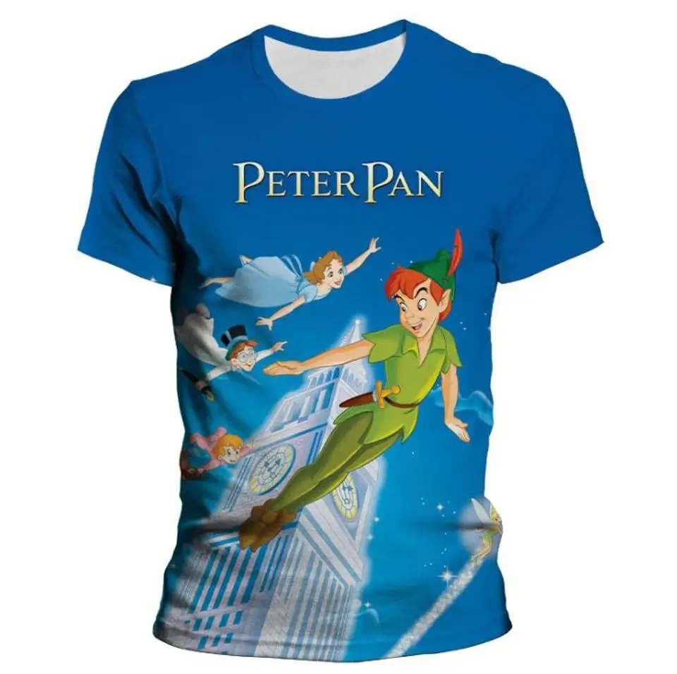 2024 Summer Men's 3D Printing Cartoon Peter Pan Casual Short sleeved Women's Children's Sports Street Large Top