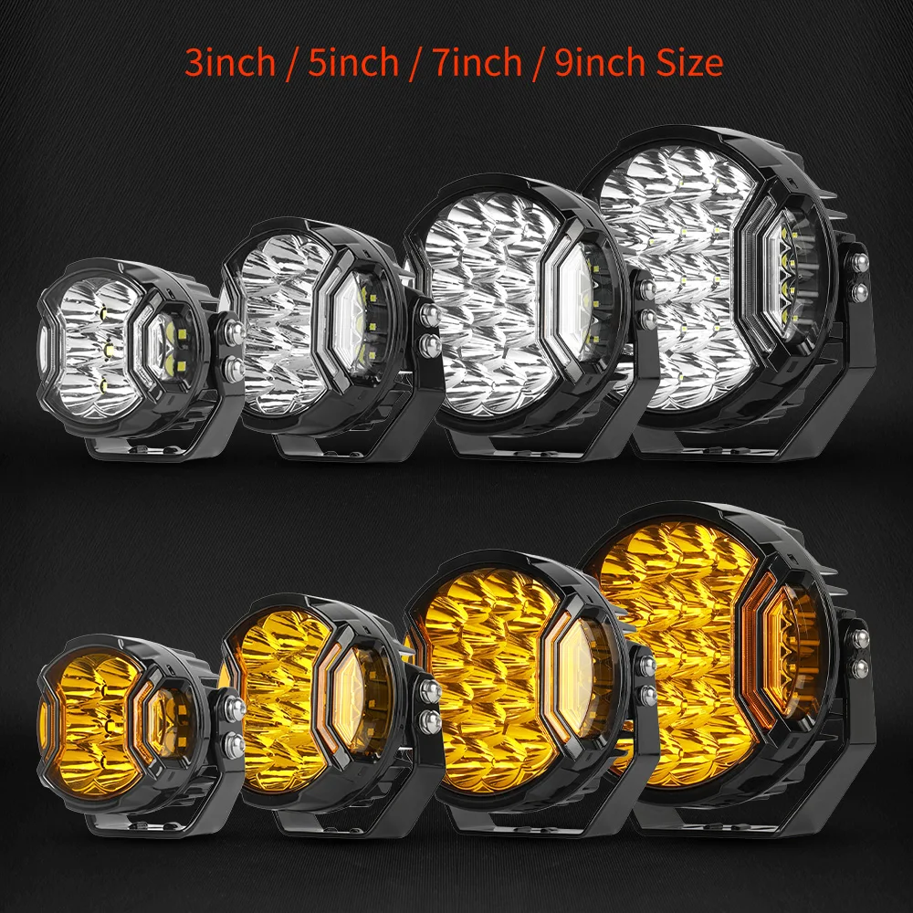 NewAmber DRL Spot Beam 517M Super Bright 196W Spot Lights 4X4 270 Degree Beam Angel 7 Inch Side Shooter Spotlight view 6