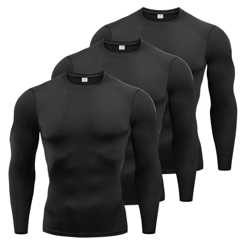 

Набор из 1 или 3 мужских компрессионных футболок с длинным рукавом для тренировок, бега, быстросохнущие спортивные майки-базовый слой