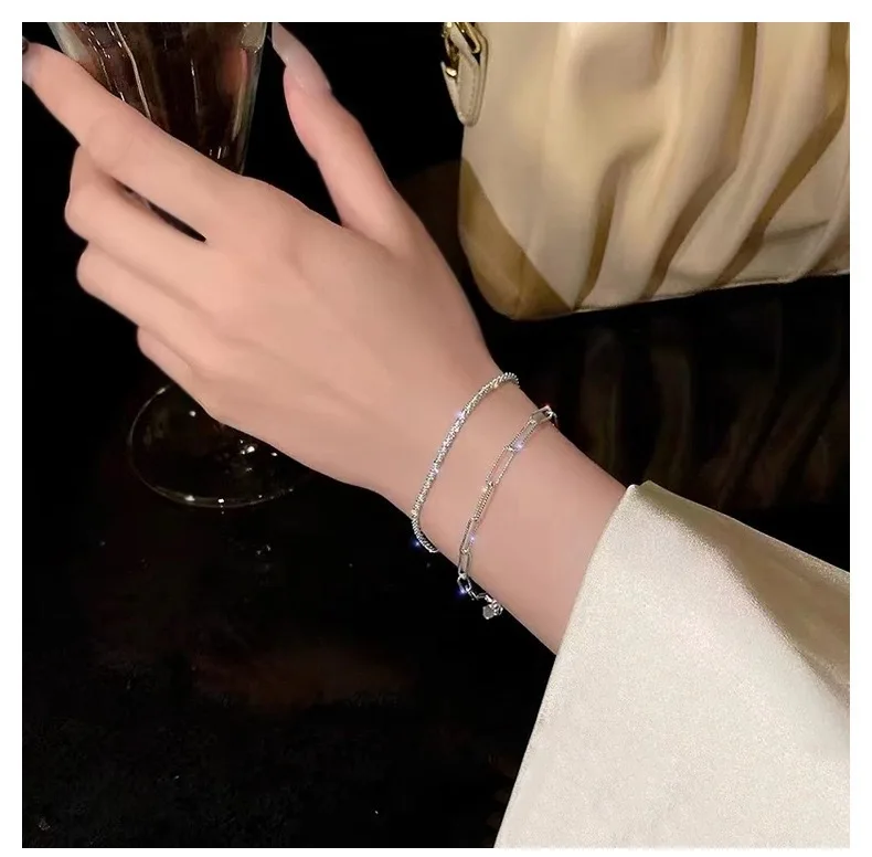 

S925 Sterling silver shimmering word hemp string bracelet new ins simple fashion high sense cold wind jewelry to send girlfriend