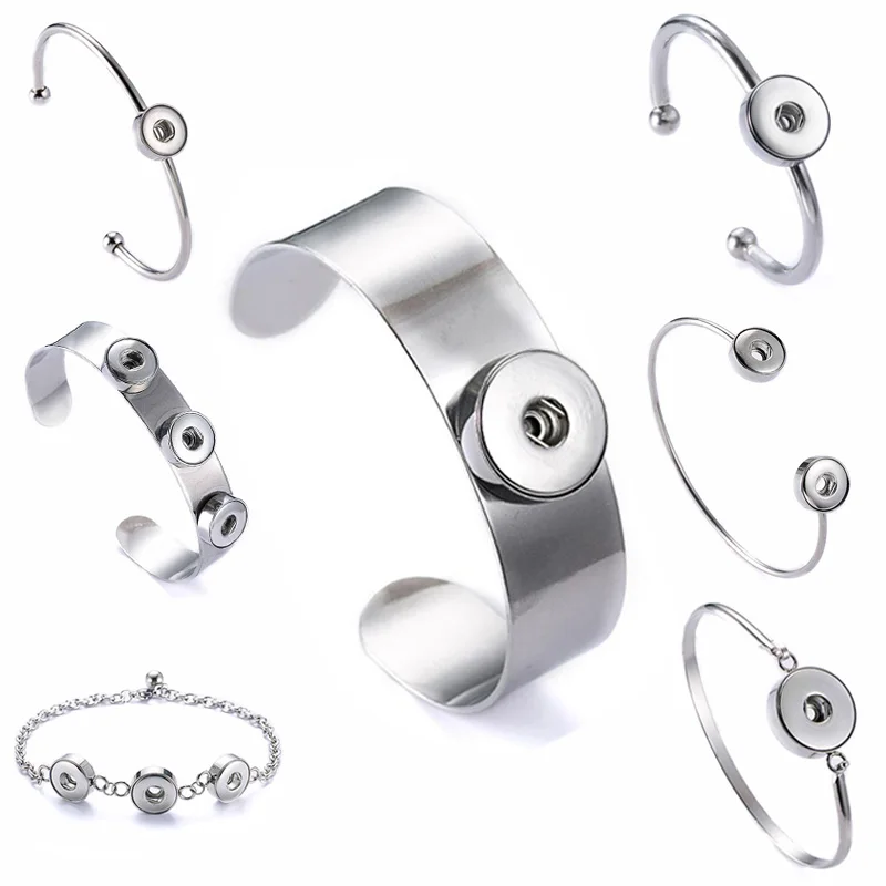 New Arrival 220 Stainless Steel Bracelet Bangle For Women Gift 12mm 18mm Snap Button Charm Interchangeable DIY Jewelry