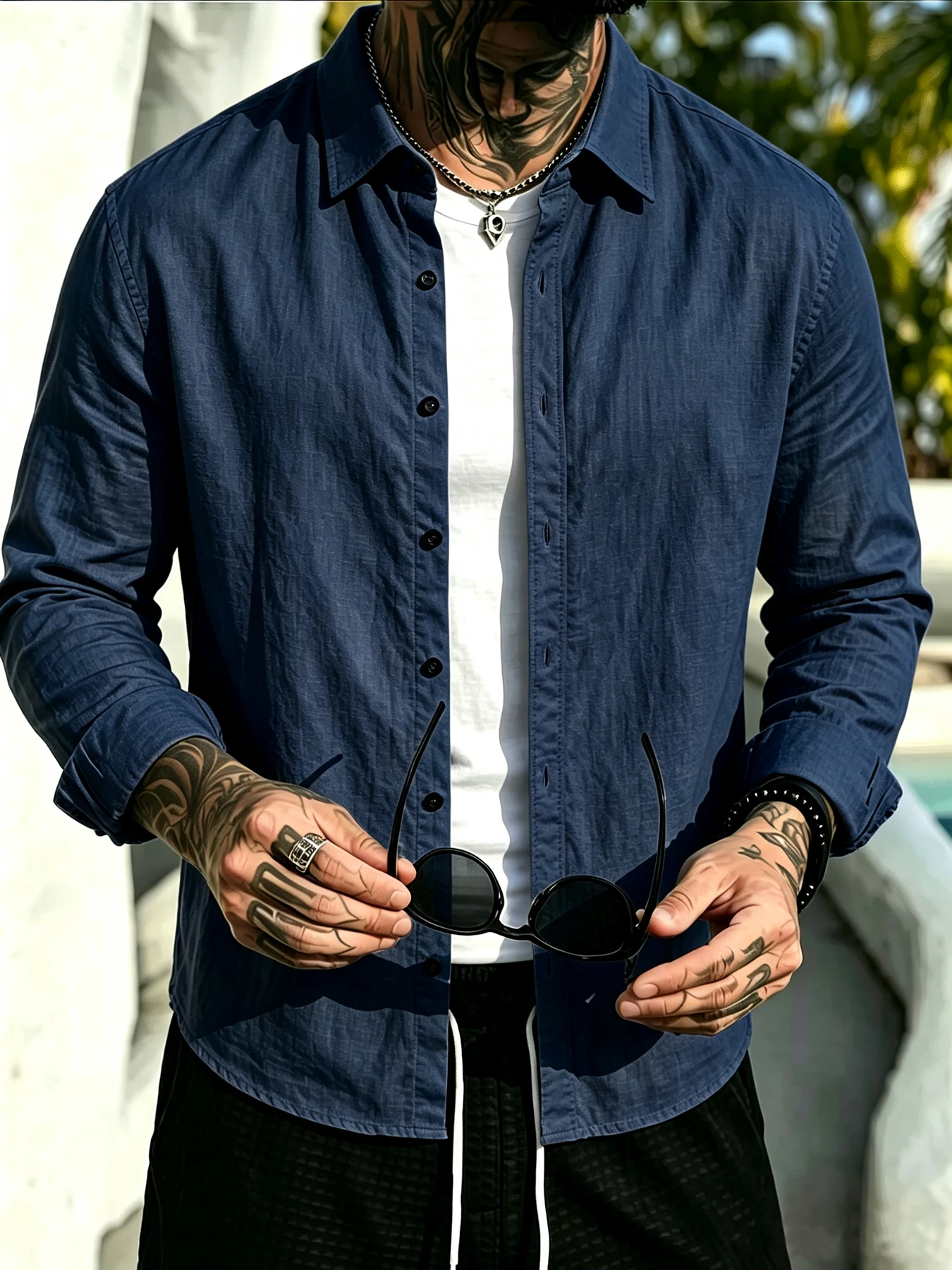 Men's Lapel Textured Long Sleeve Shirt, American Street Layered Style, Skin-friendly Breathable Fabric, Single-breasted Roll-up
