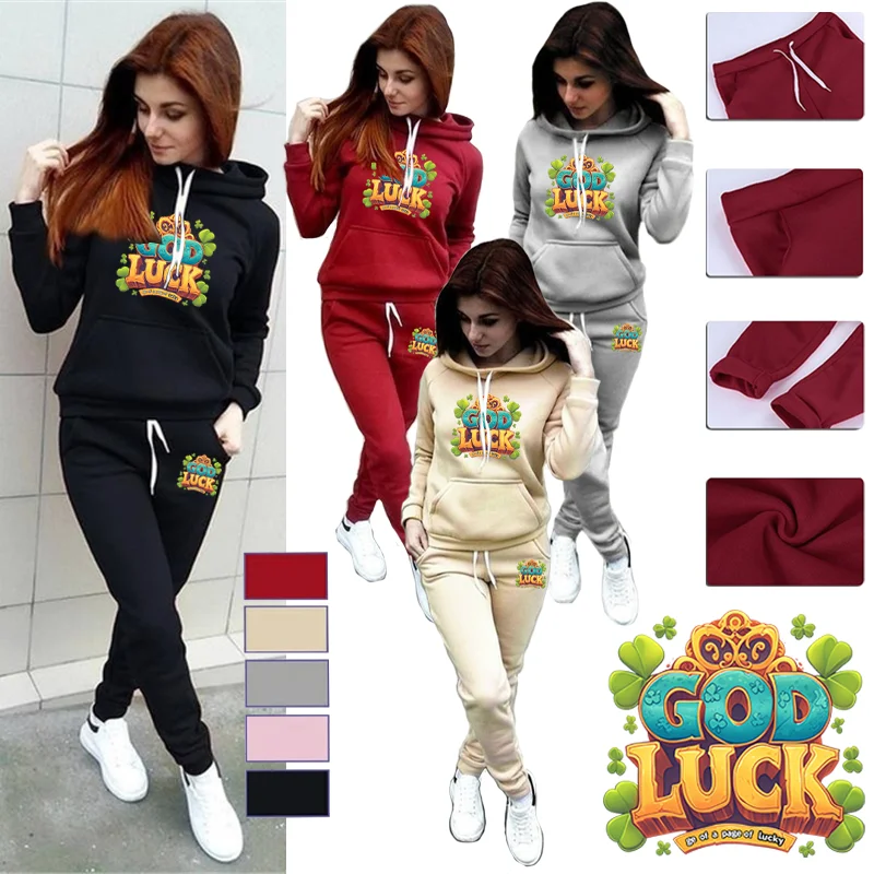 

Женский спортивный костюм с капюшоном + брюки, 2 предмета, городская повседневная модная толстовка, осенне-зимняя домашняя уличная комфортная теплая спортивная одежда