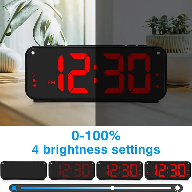 Loud Alarm Clock For Heavy Sleepers Adults,Dual Alarm Clock With Bed Shaker,For Bedrooms,6.5In Large Display With Dimmer Durable