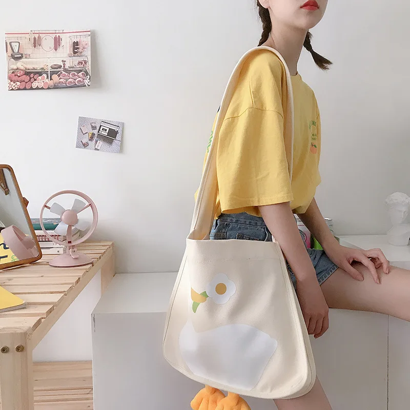 

Japanese Cute Duck Canvas Shoulder Bag Print Animal Stereo Duck Student Crossbody Bag Handbags for Women