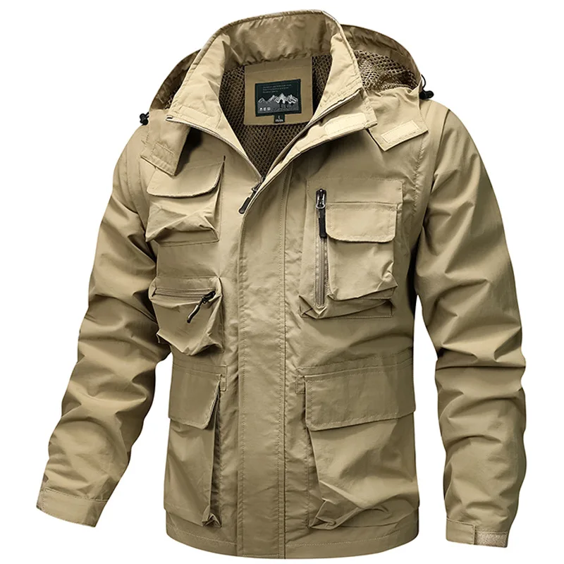 Men's Oversized Workwear Jacket Multi-Pocket with Detachable Sleeves Spring Autumn Outdoor Windbreaker Coat