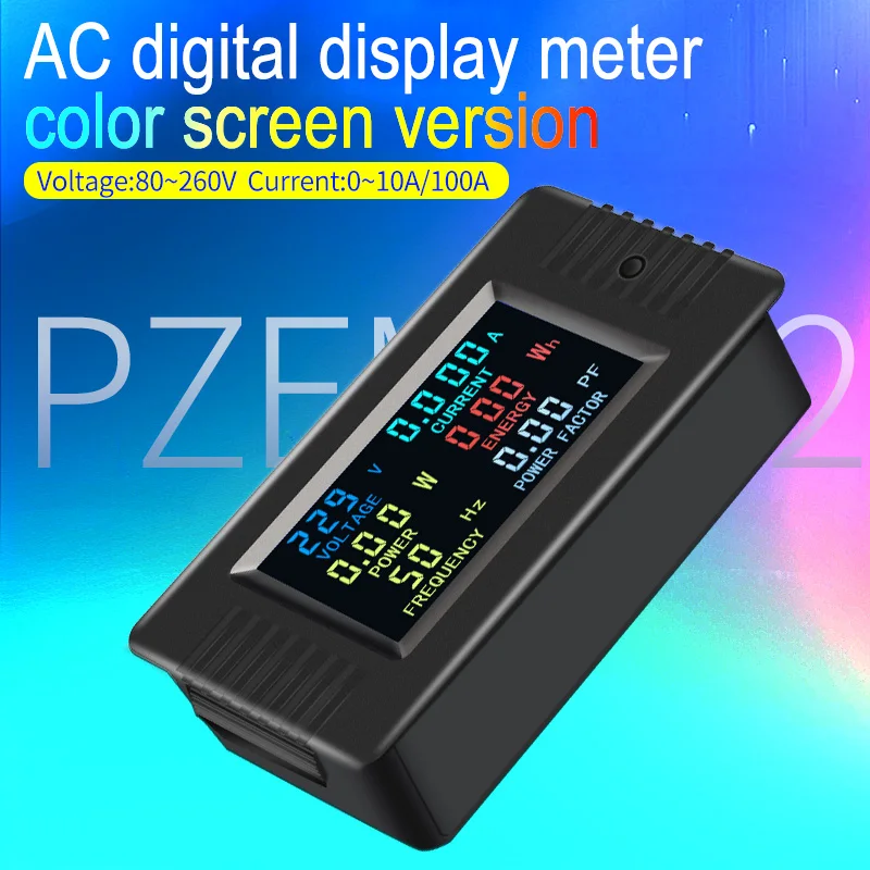 PZEM-022 32A/63A/100A Digital Smart Energy Meter Single LCD Display Color Screen 6in1 Voltmeter Kwh Meter AC 220V Electrical