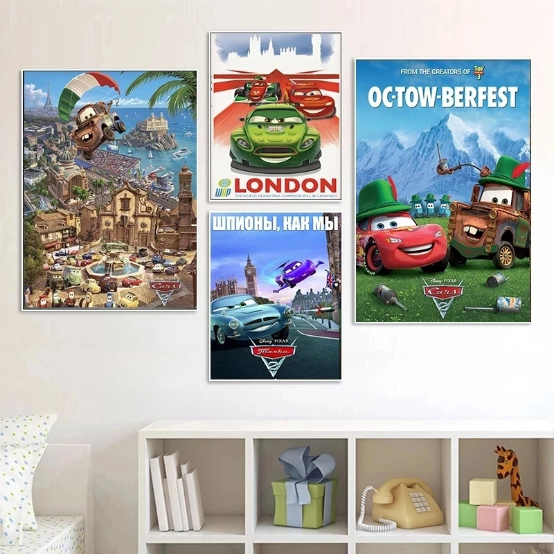 Disney Cartoon Painting Hd Print Home Decoration Pixar Car 2 Pictures Lightning McQueen Poster Wall Art For Living Room Decor