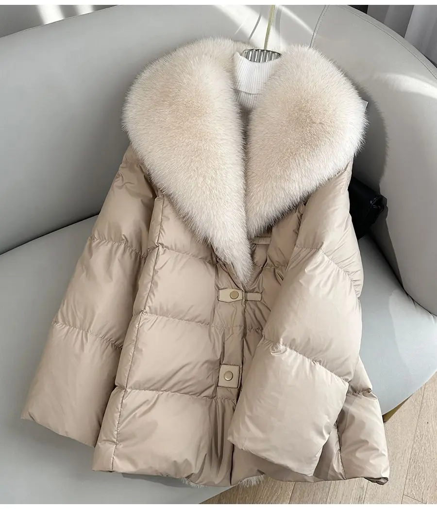 2025 inverno novo temperamento de comprimento médio branco ganso puffer parkas feminino pele de raposa destacável grande lapela pele para baixo jaqueta alta qual